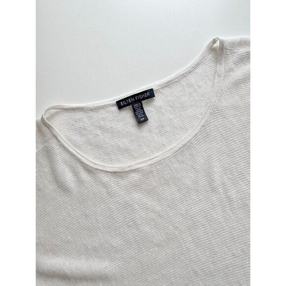 EILEEN FISHER Ivory White Hemp Bled Knit Poncho Box Blouse Top, Size S - Picture 9 of 13